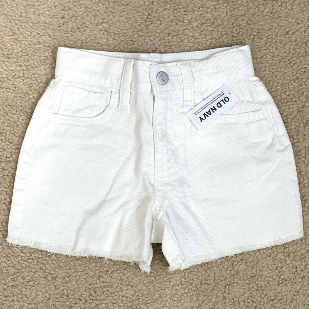 NWT Old Navy White Shorts High-Waisted Frayed-Hem Shorts for Girls Sz 7 Slim